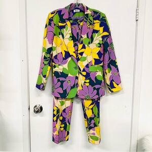 Mod Retro Power Suit Womens Medium Pantsuit Yellow Purple Green Blazer Pants Set